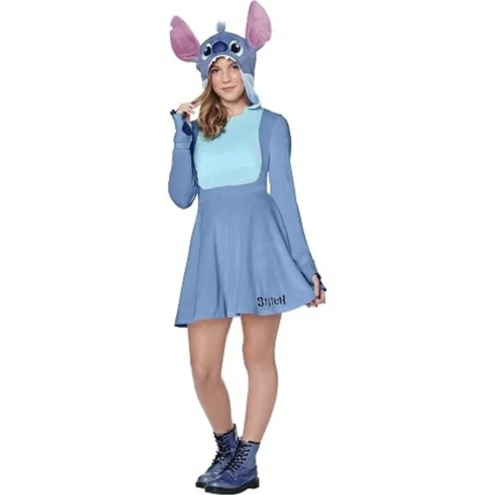 Spirit Halloween Stitch Costume Women Size Medium Blue NEW Disney Hooded Dress